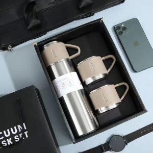 Vacuum Flask Set 500ML +Extra 2Cups Silver/Steel